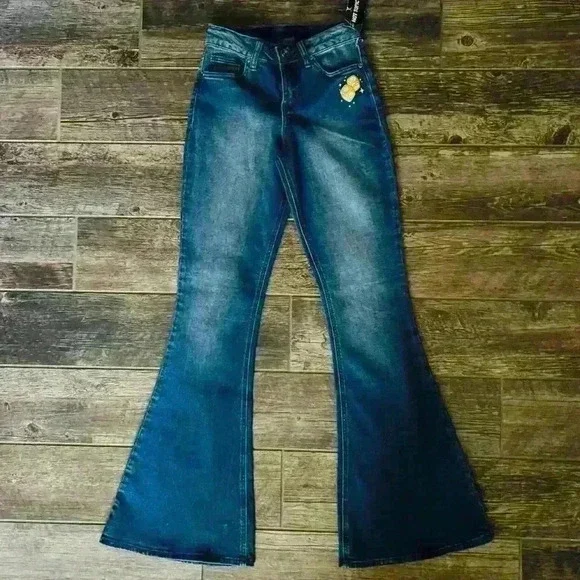 Star Wars Her Universe Flare Bell Bottom Jeans Womens Size 0 New Rainbow Falcon - Picture 2 of 6